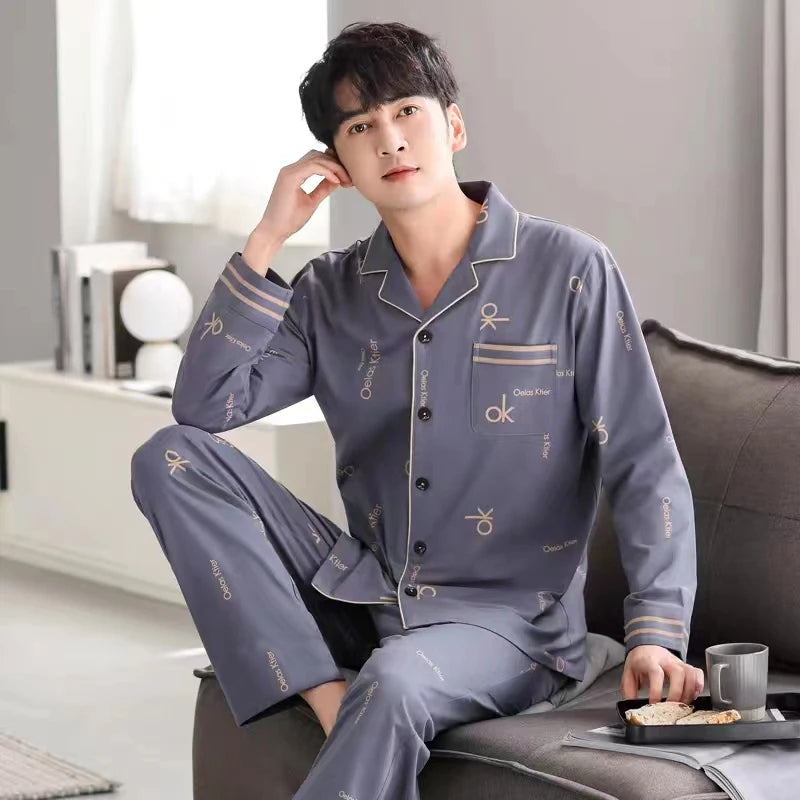 Pajamas for Men, Spring and Autumn Long-Sleeved Cardigans