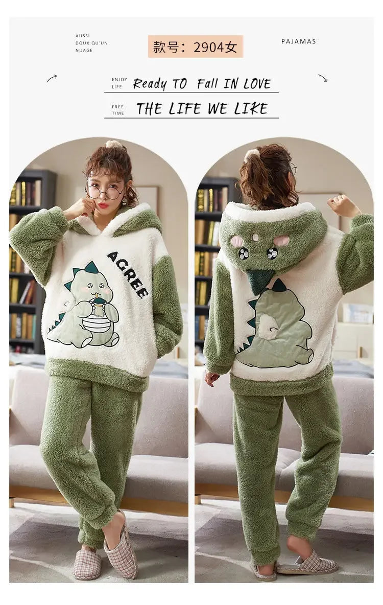 Couples Pajamas Women Men Winter Thicken Pyjamas Sleepwear