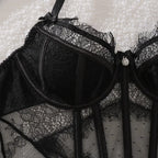 Lingeries Sexy Hot Exquisite Sheer Eyelash Lace Lingerie Sets for Women Tight Waist Corset Tops and Thong Garter Erotic Costumes