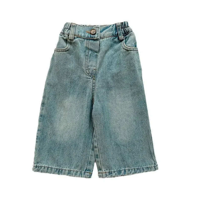 New Kids Jeans 2-6 Years Childrens Loose Wide Leg Pants Girls Simple Solid Color Trousers Fashion Jeans