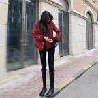 2023 Autumn New French High end Temperament Red Fragrant Coat Women's Short Thick Tweed OutwearFashion Women Slim Thicken Jacket