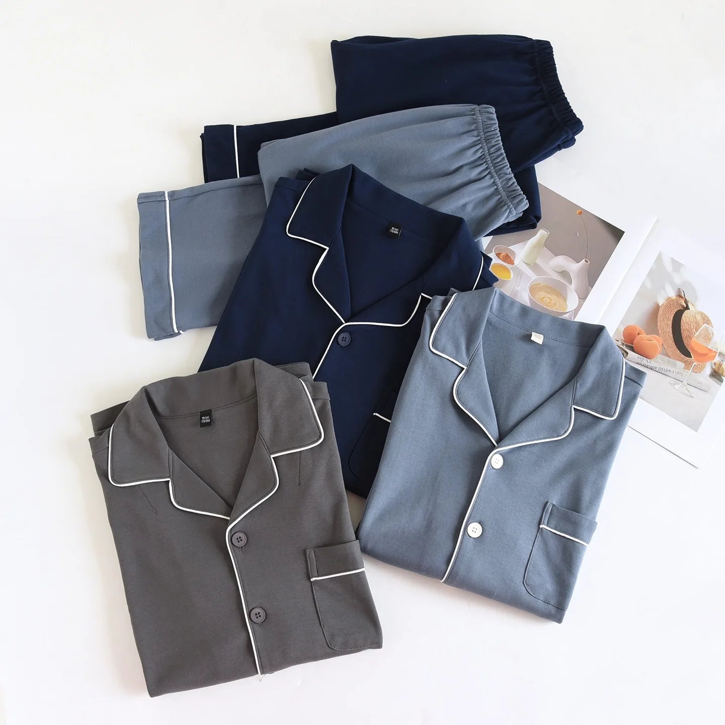 100% Cotton Men Pajamas, Thick sleepwear Long sleeved long pants for men pajamas Sleepwear 2 Piece Set Men Nightwear Loungewear