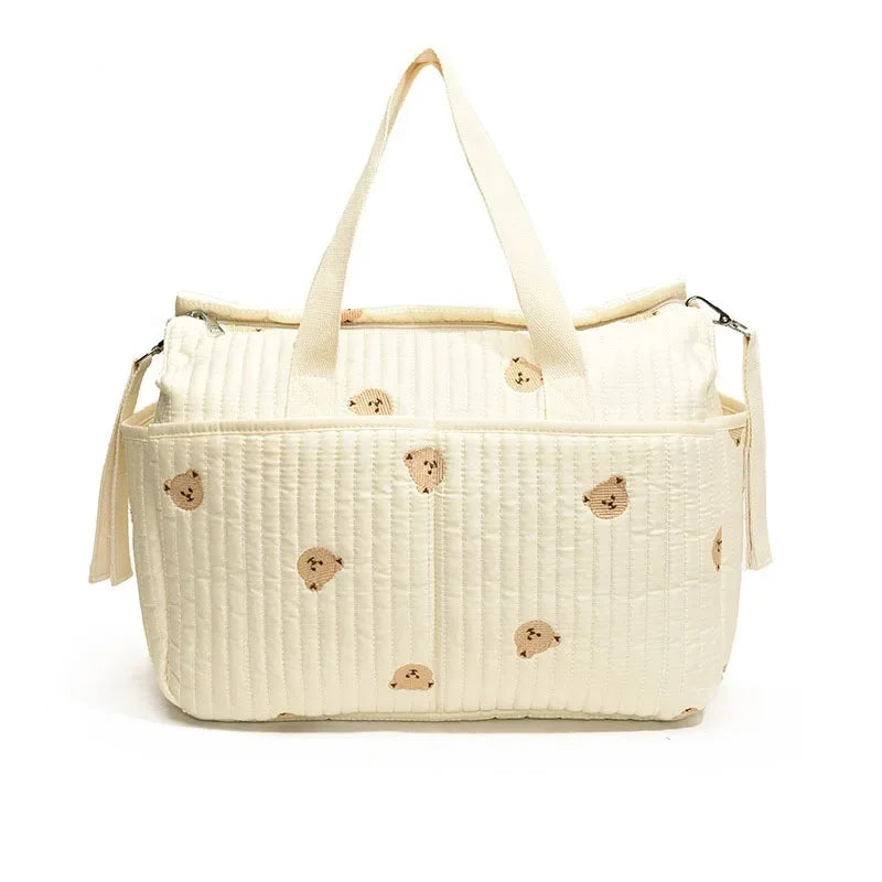 New High-capacity Mummy Bag Embroidered Bear Mother and Baby Handbag Baby Bottle Diaper Portable Baby Stroller Bag