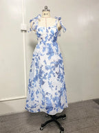 French Super Fairy Holiday Suspender Sleeveless Waist Printed Dress Slim Fit Party Dress for Women Bandage Sweet Ladies Dress