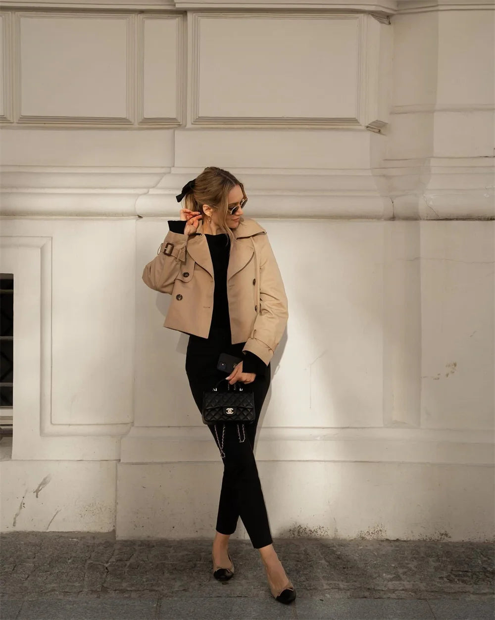 Ladies Vintage Cropped Trench Spring Autumn Jacket Women Streetwear Double Breasted Long Sleeve Top Female Chic Coat Outfits