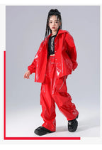 Boys K-pop Fashion Leather Jacket Street Dance Cargo Pants Girl Hip Hop Streetwear Kids Children Jazz Shiny Costume Clothes Sets