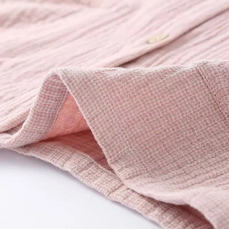 Japanese Style Pure Cotton Pajamas Men Women Breathable Four Layer Gauze Shirt Pants Set Comfortable Leisure Couples Homewear