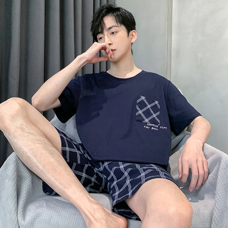 Men Pajamas Short Sleeve Shorts