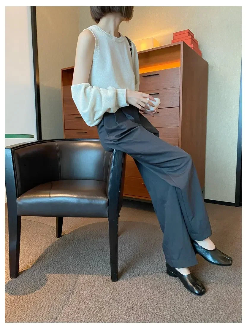 2025 Women Slip on Casual Loafers Chunky Heel Shoe Soft Moccasins Footwear New Fashion Split Toe Shoes Zapatos De Mujer