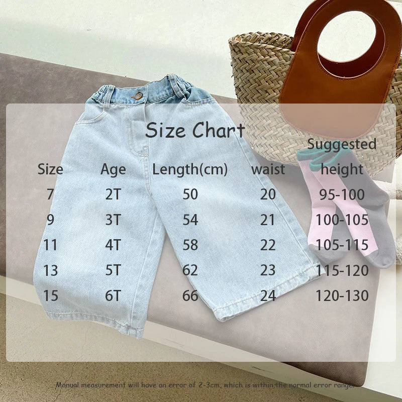 New Kids Jeans 2-6 Years Childrens Loose Wide Leg Pants Girls Simple Solid Color Trousers Fashion Jeans