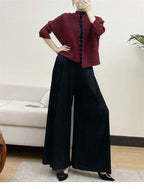 Woman Clothing T-shirt Bat Sleeves Loose and Pleated Small Jacket Women's Single-breasted Pocket Design Pleated Semi-Turtleneck