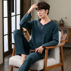 Fashion Lounge Pajamas Sets Men's Spring New Long-sleeved Tops with Trousers Cotton Homewear Comfort Simple Sleepwear Two Pieces