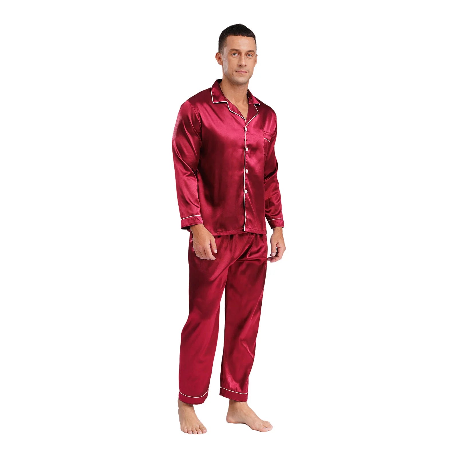 Mens Satin Pajamas Set Two Pieces Sleepwear