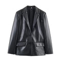 Fall 2025 New Women's Loose Straight Leather Effect Suit Jaet Faionable Long Sve PU Leather ort Outerwear