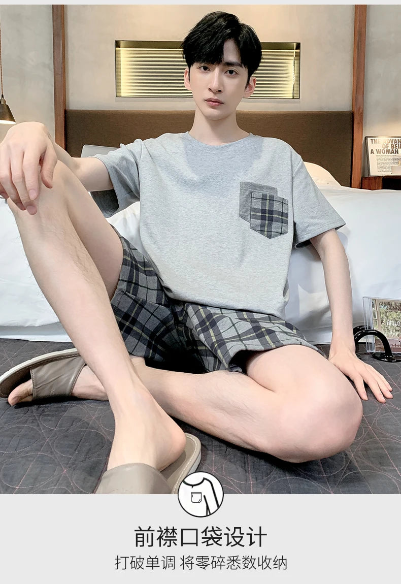 Men Pajamas Short Sleeve Shorts