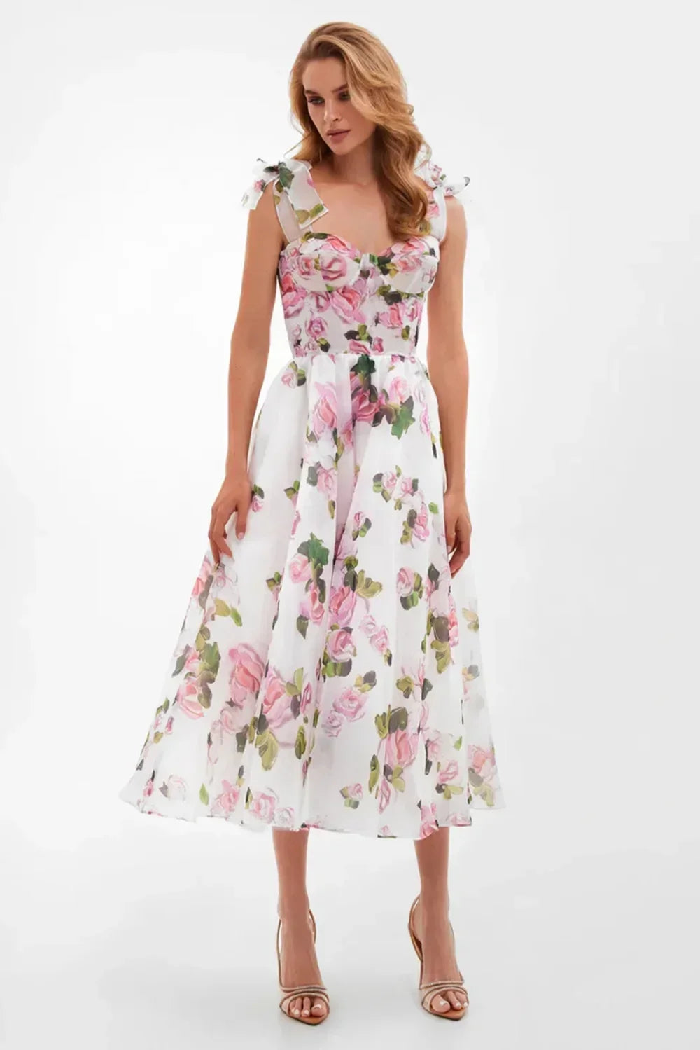 French Super Fairy Holiday Suspender Sleeveless Waist Printed Dress Slim Fit Party Dress for Women Bandage Sweet Ladies Dress