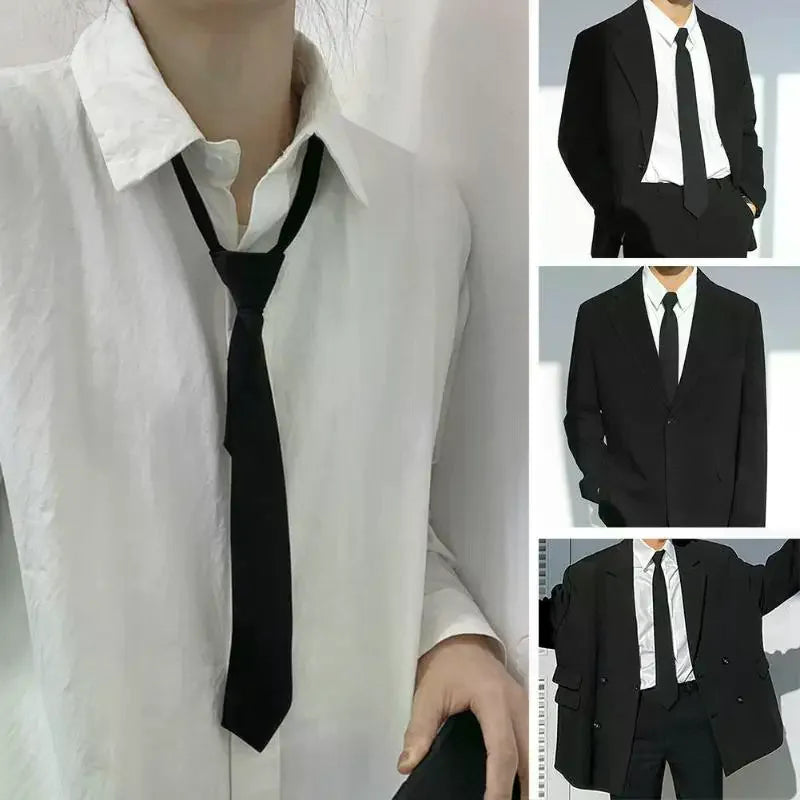 Black Unisex Ties Retro Narrow Neck Tie Slim Women Men Tie Korean Style Simple Trendy Tie