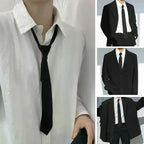 Black Unisex Ties Retro Narrow Neck Tie Slim Women Men Tie Korean Style Simple Trendy Tie