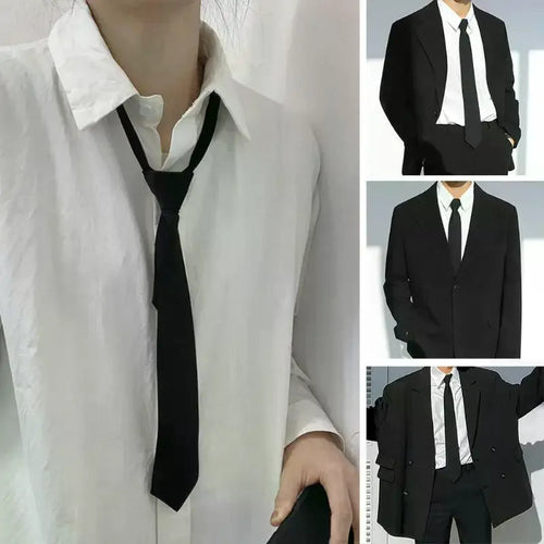 Black Unisex Ties Retro Narrow Neck Tie Slim Women Men Tie Korean Style Simple Trendy Tie