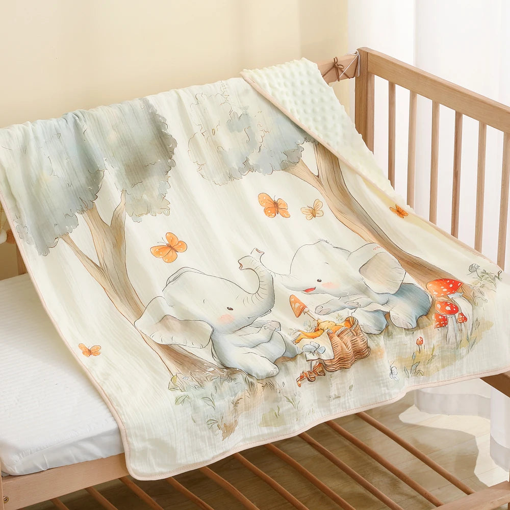 Baby A-level crepe fabric, holding the child, wrapped in a bean velvet blanket, kindergarten baby cartoon, thick and warm fabric