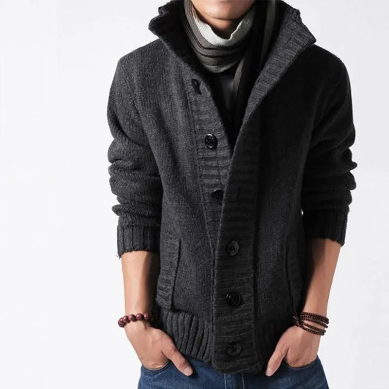 Men Sweater New Autumn Front Button Cardigan Stand Collar Sweaters