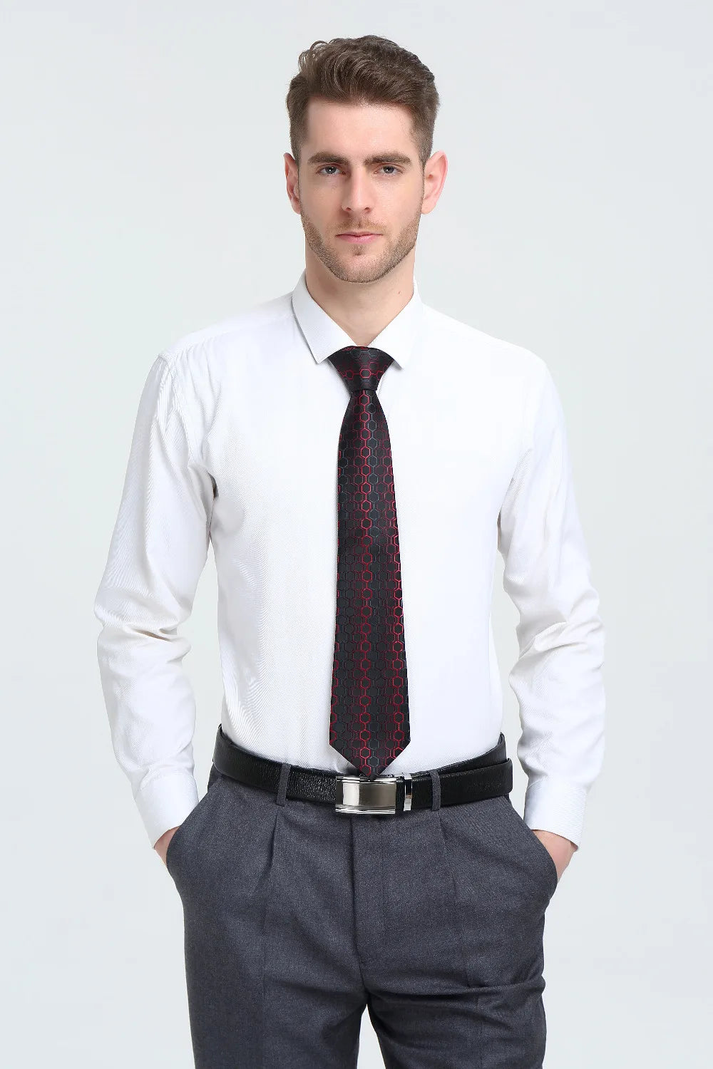 Male Luxury Neck Tie For Men Business Red Striped Silk Tie Hanky Cufflinks Set Barry.Wang Fashion Neckwear Wedding Party Casual