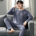 Fashion Lounge Pajamas Sets Men's Spring New Long-sleeved Tops with Trousers Cotton Homewear Comfort Simple Sleepwear Two Pieces