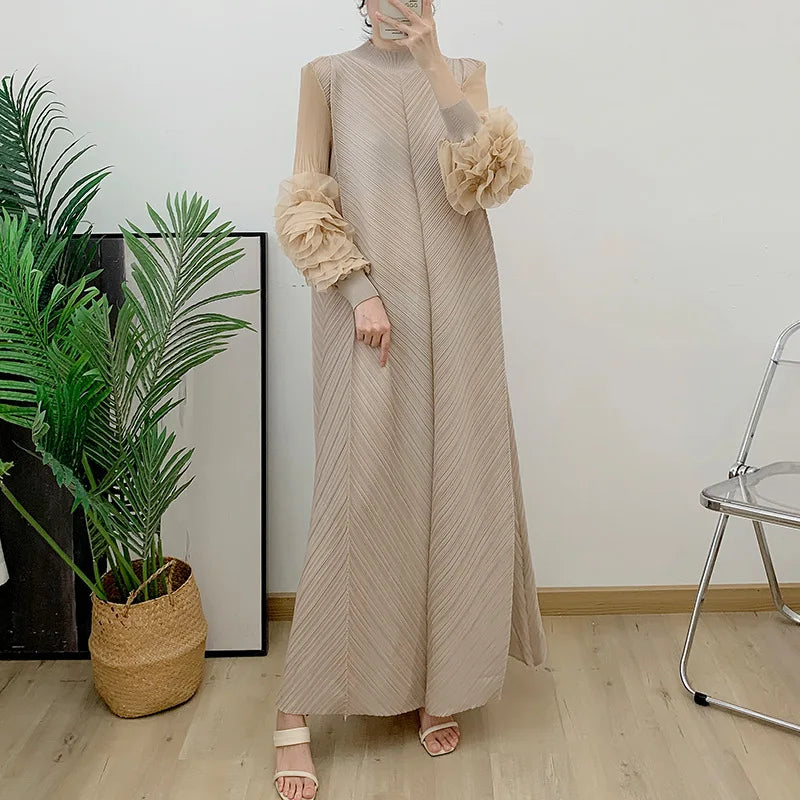 YUDX Hot Sales 2024 Summer New Pleated Formal Dresses for Women Mesh Petal Sleeve Solid Evening Party Long Maxi Dresses