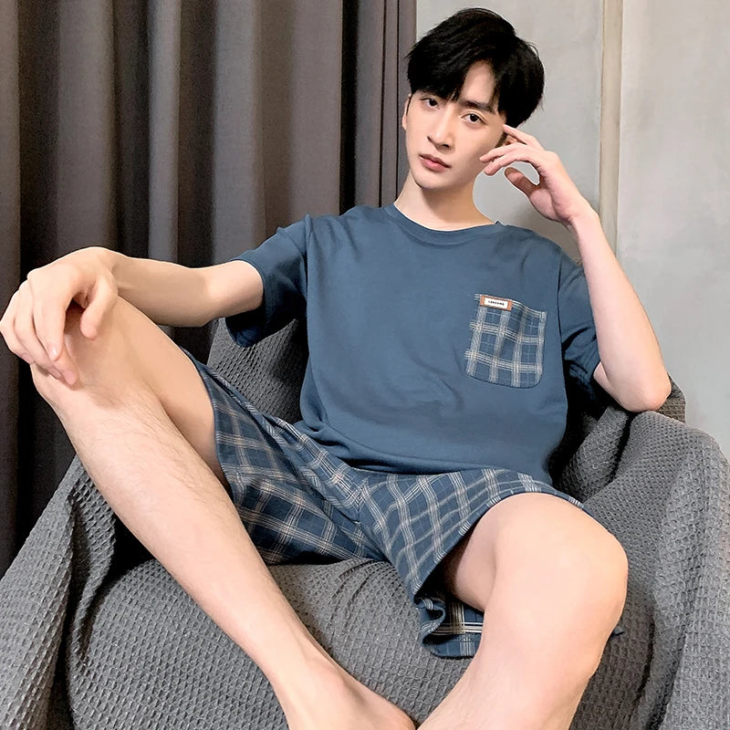 Men Pajamas Short Sleeve Shorts