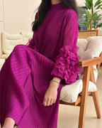 YUDX Hot Sales 2024 Summer New Pleated Formal Dresses for Women Mesh Petal Sleeve Solid Evening Party Long Maxi Dresses