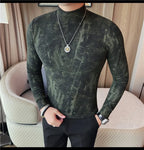 Men Tie-Dye Long-Sleeve T-Shirt | Half-High Collar Base Layer Trendy Versatile Casual Wear 95% Cotton Breathable  Sweat-wicking