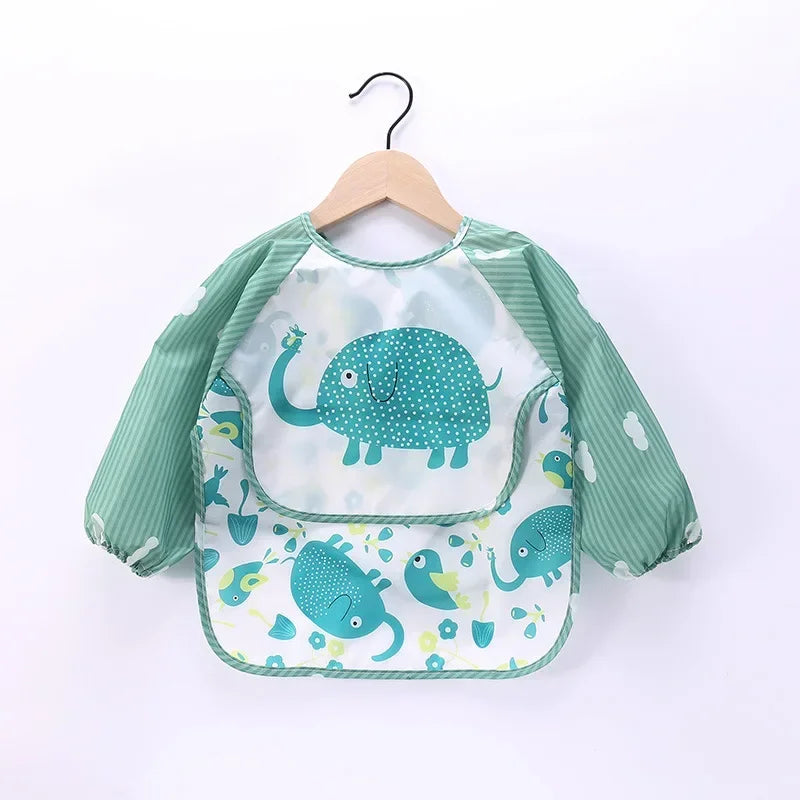 Baby Boys Girls Burp Cloth Banana Bibs for1-3Year Long Sleeve Scarf Waterproof Toddler Art Smock Feeding Bib Apron Pocket Infant