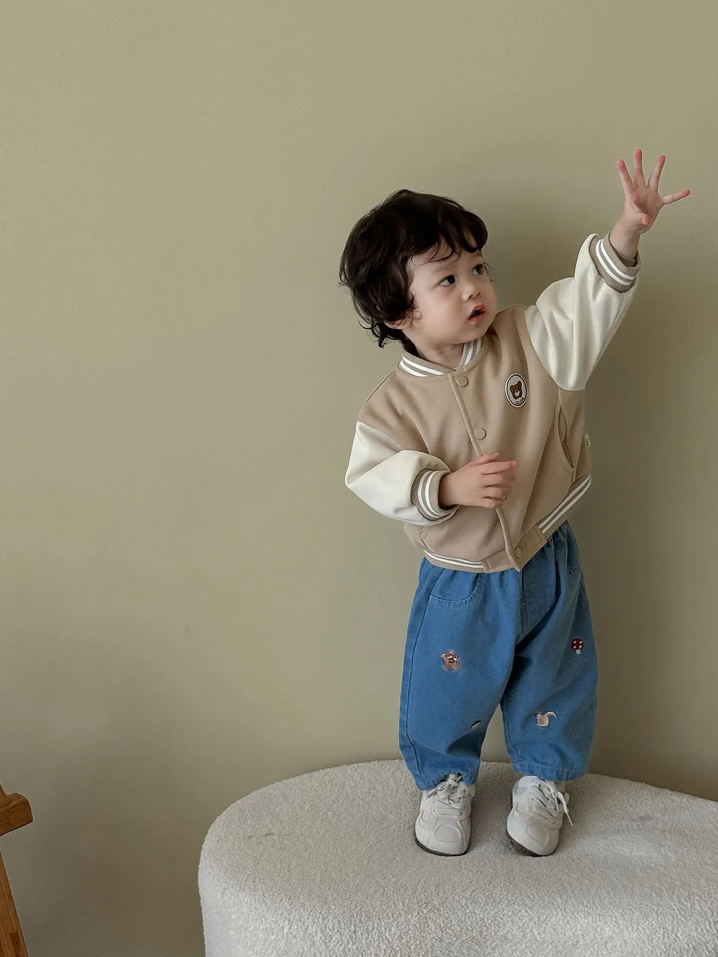 2025 Fall New Toddler Kids Pants Cotton Cartoon Embroidered Harem Pants Baby Boy Casual Striped Denim Baggy Trousers