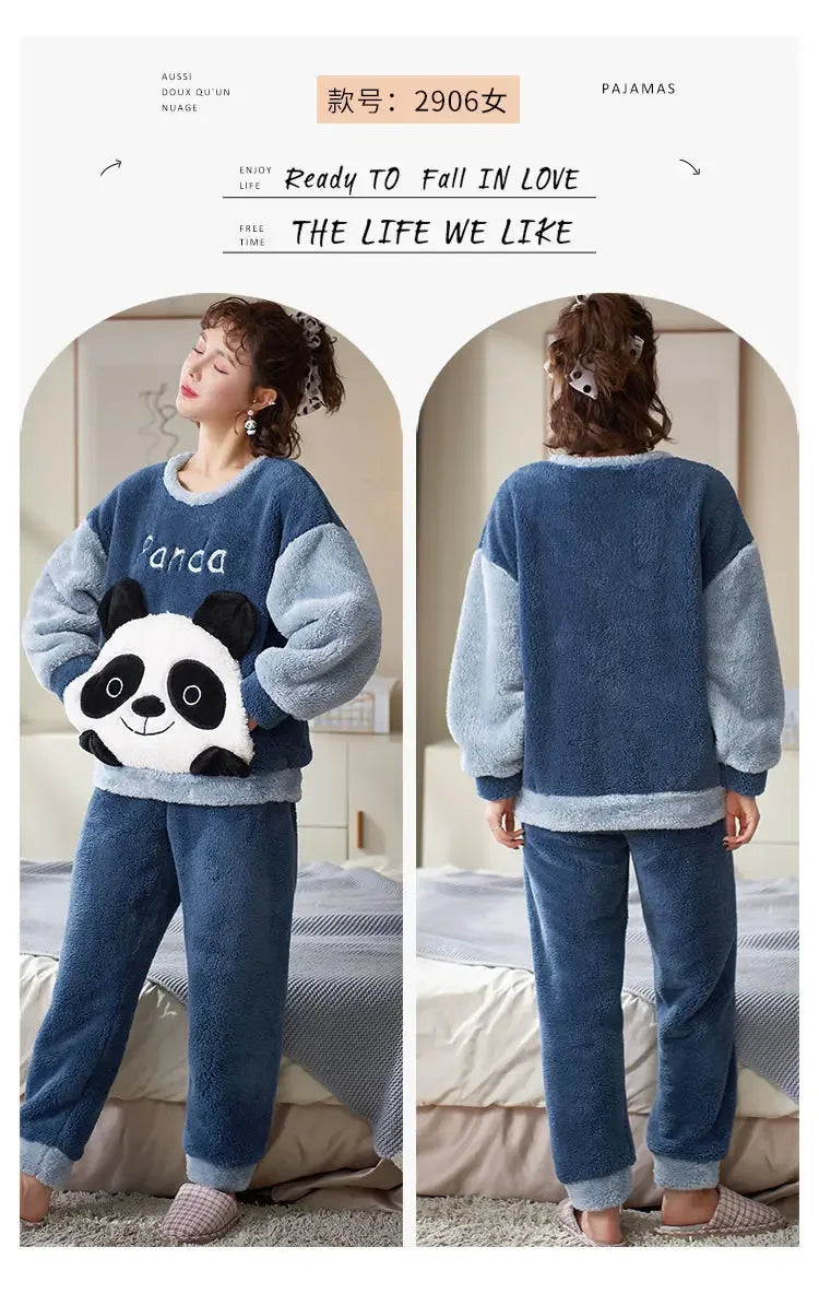 Couples Pajamas Women Men Winter Thicken Pyjamas Sleepwear