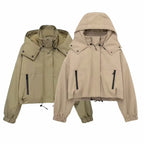 Autumn New Product Women's Stand up Collar Hoodie Long Sleeve Zipper Decoration workwear Style Short Jacket Coat