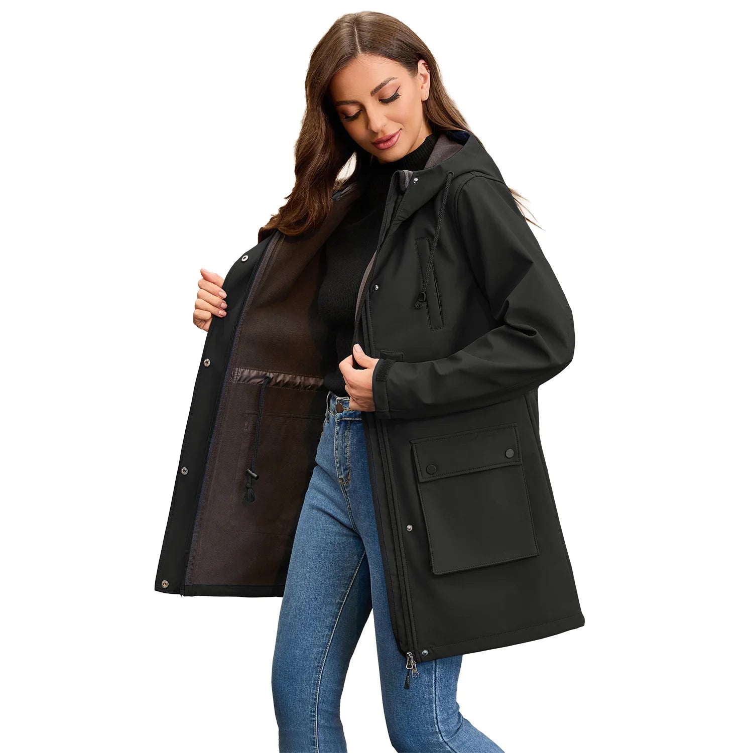 Waterproof Autumn Women's Mountaineering Coat Solid Big Pockets Hooded Loosse Female's Jacket Windproof Thermal outwear For Lady
