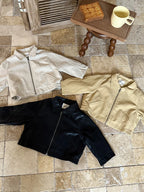 2025 Autumn New Children Long Sleeve Pu Leather Coat Fashion Girls Leather Jacket Solid Boys Lapel Zipper Jacket Kids Clothes