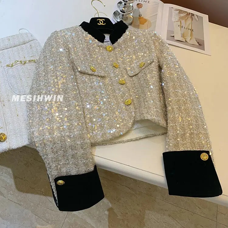 Thickened Coat Heavy Embroidery Sequins Short Coat 2024 New Tweed Top