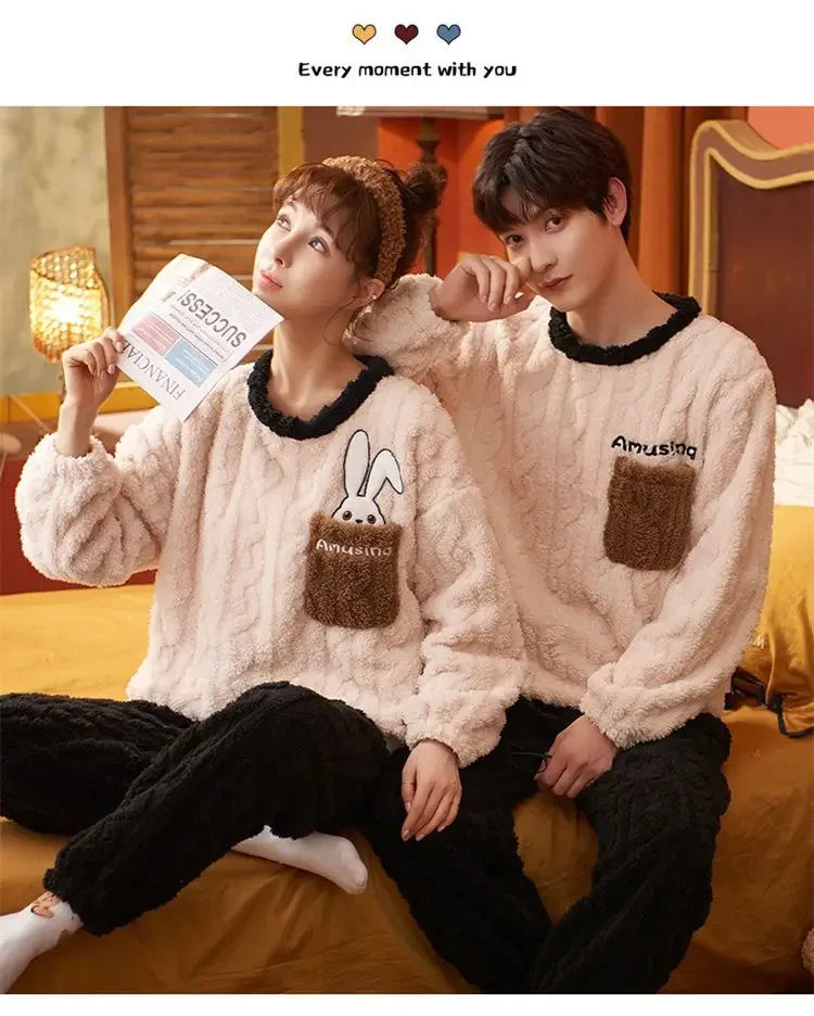 Couples Pajamas Women Men Winter Thicken Pyjamas Sleepwear