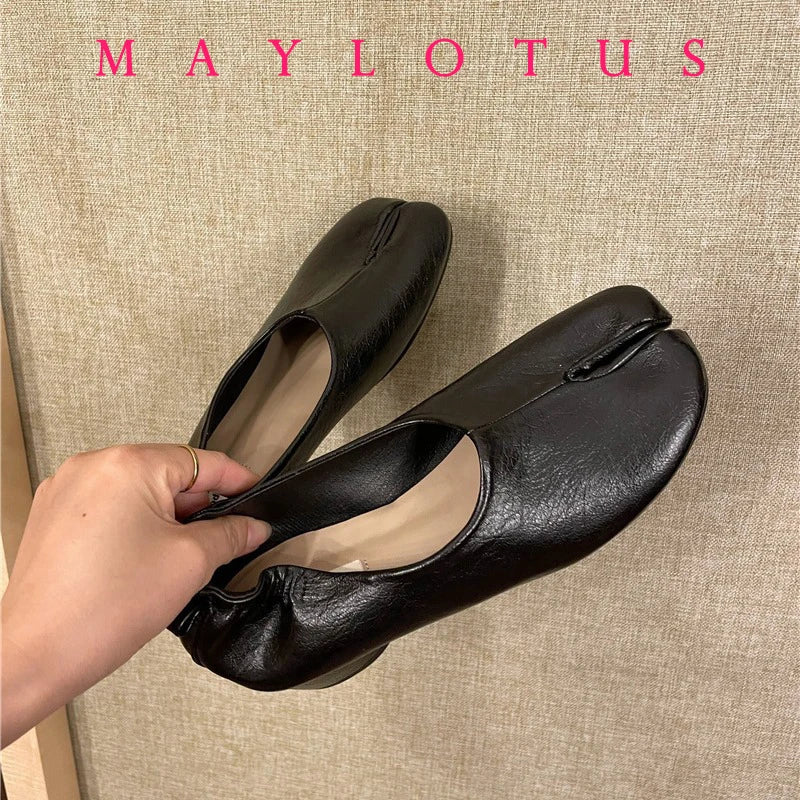 2025 Women Slip on Casual Loafers Chunky Heel Shoe Soft Moccasins Footwear New Fashion Split Toe Shoes Zapatos De Mujer