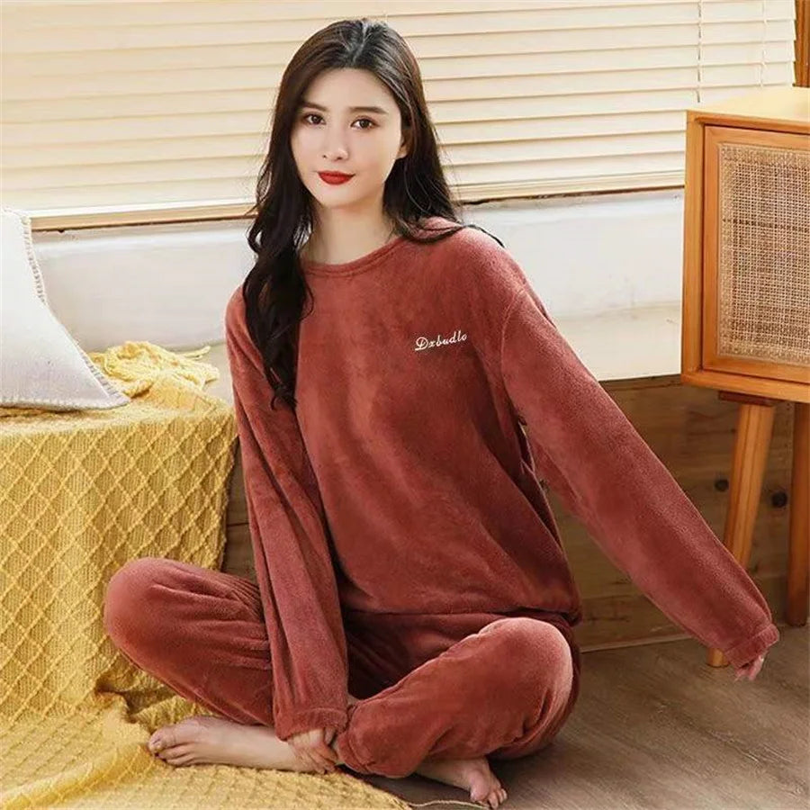 2025 Men's Thick Flannel Pajama Sets Couple Casual