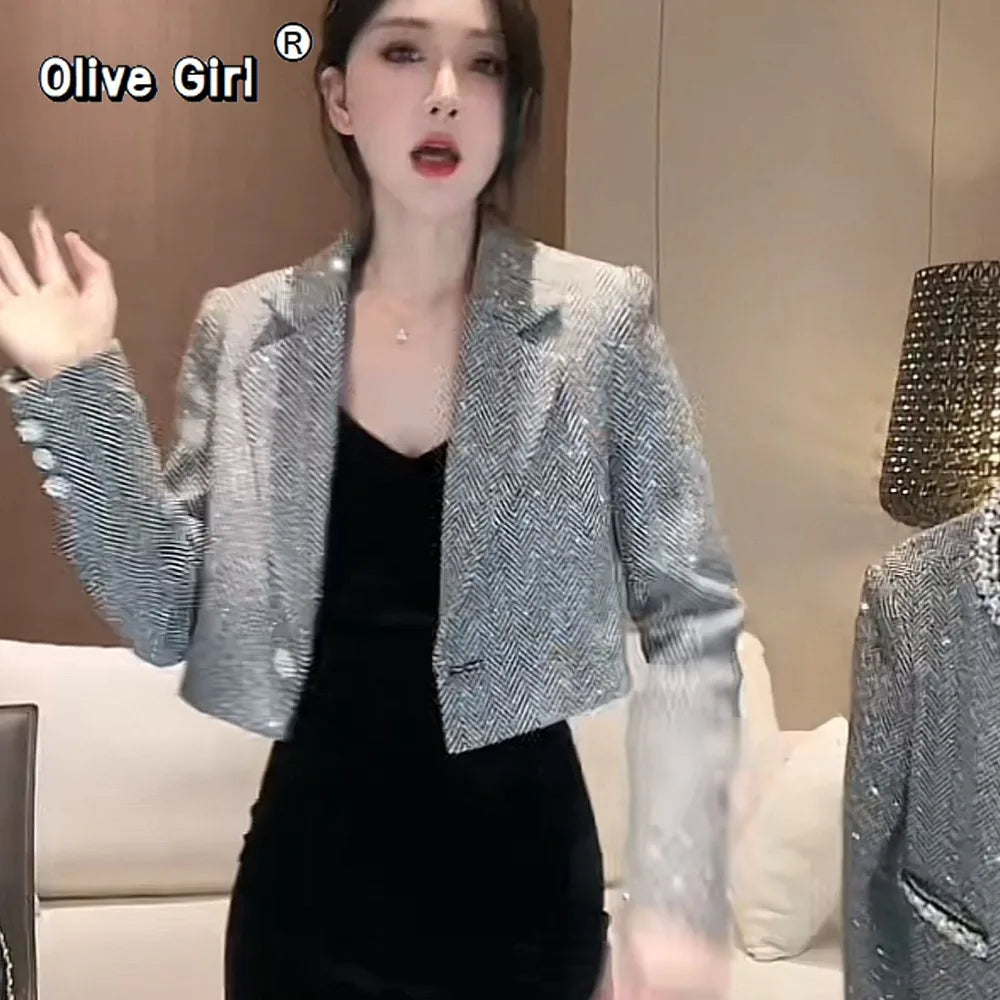 French Jacket Luxury High-end Bling Bling Coat Short Style Fragrant 2026 Spring Autumn Fashionable Long Sleeved Temperament Top
