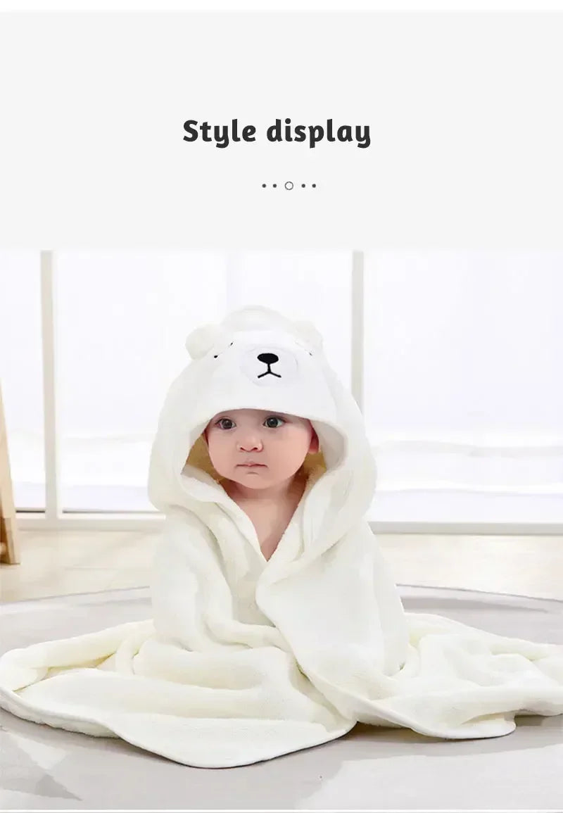 Baby Bath Towel Cartoon Animal Newborn Girl Boy Wrap Blanket Absorbent Baby Bathrobe Hooded Coral Fleece Bath Towels 0-12 Months