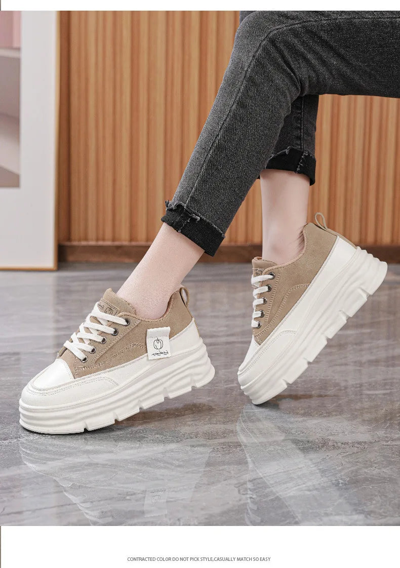 Shoes2025 Women Autumn Trend New Woman Flats Shoes Chunky Lace-up Soft-sole Casual Sneakers Female Vulcanized Shoe Walking Shoe