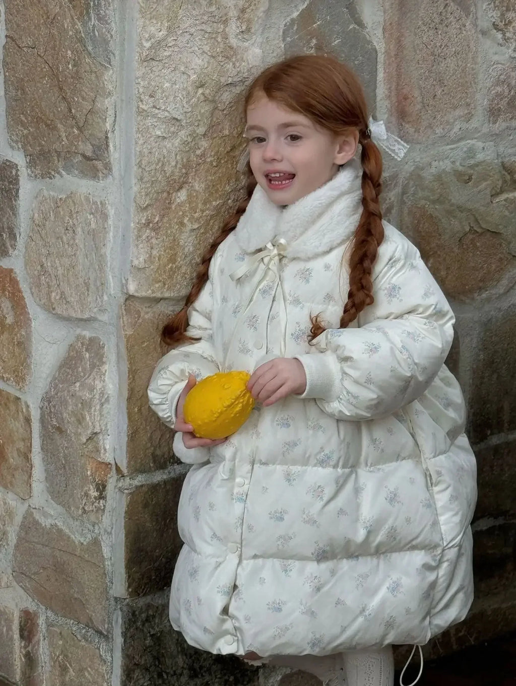 2025 Winter New Down Coat Korean Fashion Princess Floral Print Warm Cotton-padded Outerwear Kids Casual Sweetheart Parkas