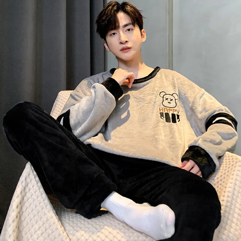 Men's Winter Pajamas Men's Sports Suit Homewear Pajamas Youth Clothes Y2K Casual Wear Full Man Tracksuit Workout Set Bathrobe