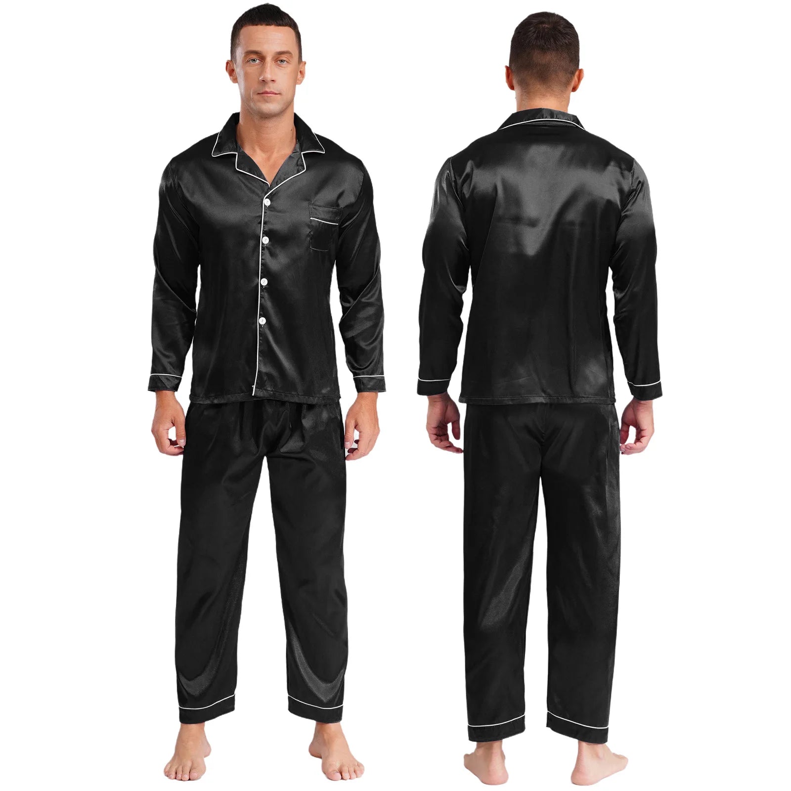 Mens Satin Pajamas Set Two Pieces Sleepwear