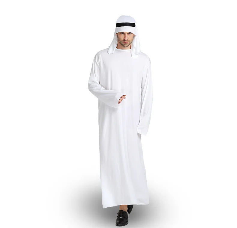 White Arabian Costume Men Robe Fancy Dress Arab Cloth Cosplay Christmas Halloween