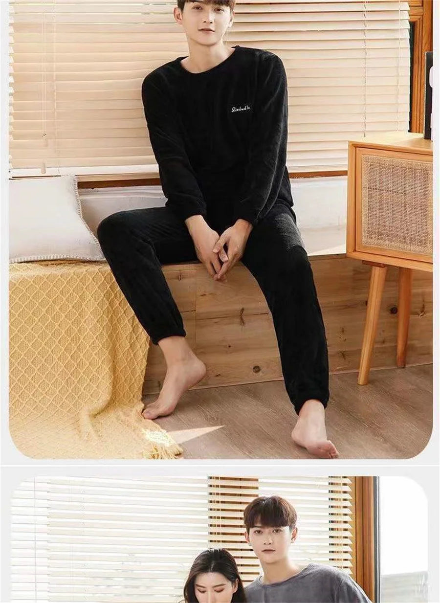 2025 Men's Thick Flannel Pajama Sets Couple Casual