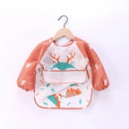 Baby Boys Girls Burp Cloth Banana Bibs for1-3Year Long Sleeve Scarf Waterproof Toddler Art Smock Feeding Bib Apron Pocket Infant